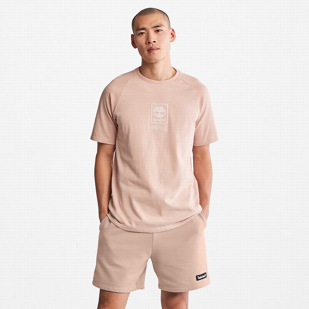 Timberland Stacked Logo Tişört Kadın Pembe | TR-0921J