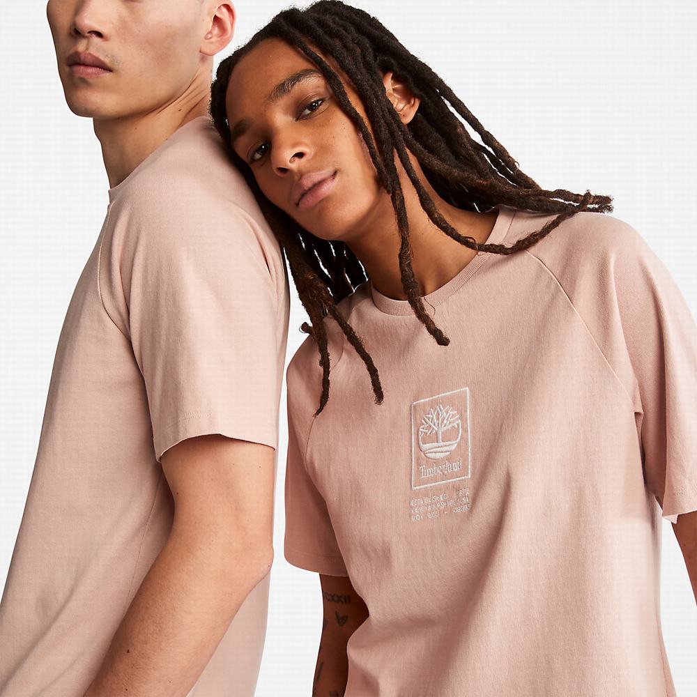 Timberland Stacked Logo Tişört Kadın Pembe | TR-0921J