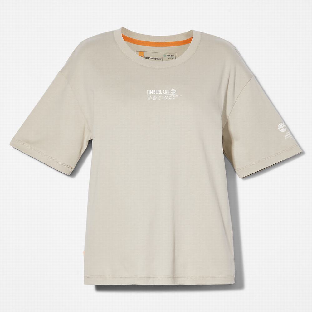 Timberland T-Shirt with Tencel™ x Refibra™ Teknolojileri Tişört Kadın Açık Gri | TR-1859X