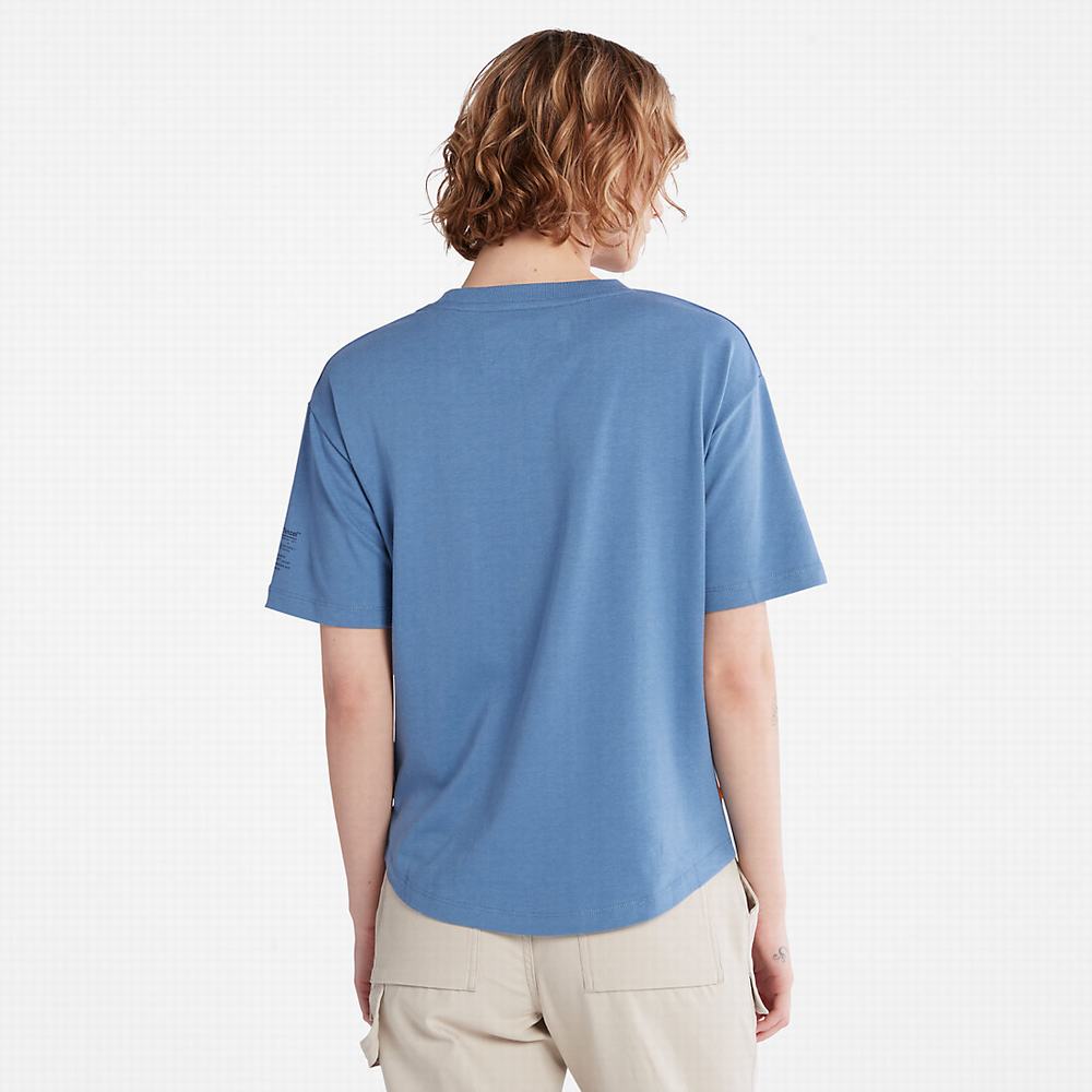Timberland T-Shirt with Tencel™ x Refibra™ Teknolojileri Tişört Kadın Mavi | TR-4583L