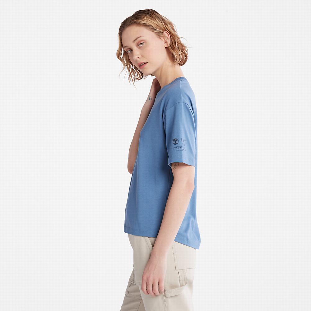 Timberland T-Shirt with Tencel™ x Refibra™ Teknolojileri Tişört Kadın Mavi | TR-4583L
