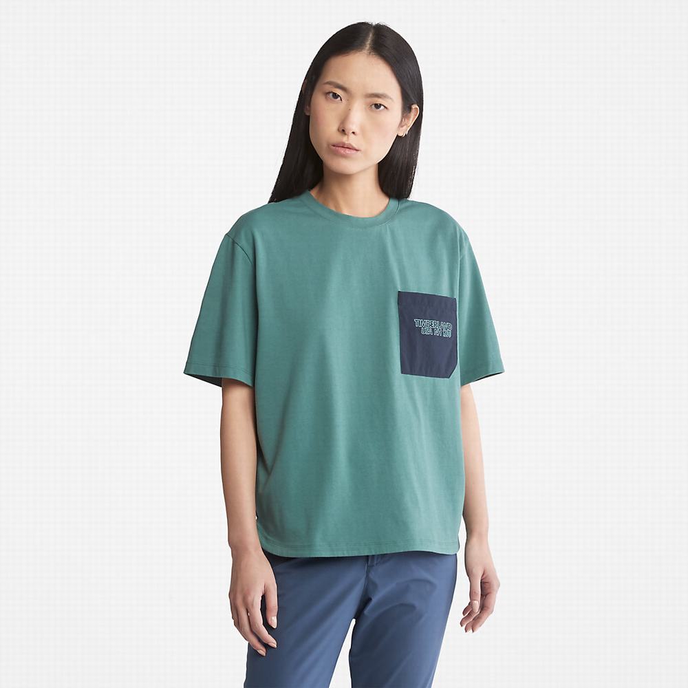 Timberland TimberCHILL™ Pocket Tişört Kadın Turkuaz | TR-0946L