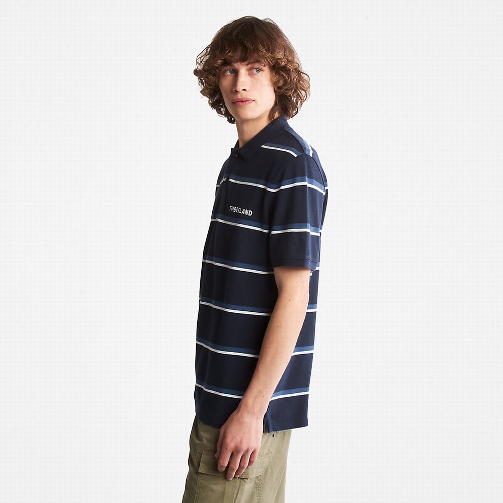 Timberland Zealand River Çizgili Polo Gömlek Erkek Lacivert | TR-0218V