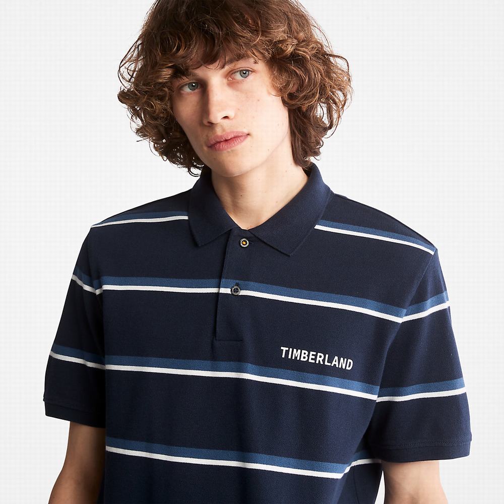 Timberland Zealand River Çizgili Polo Gömlek Erkek Lacivert | TR-0218V