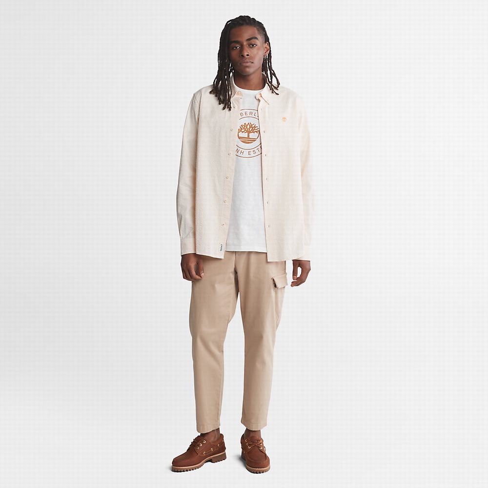 Timberland Çizgili Seersucker Gömlek Erkek Turuncu | TR-6203G