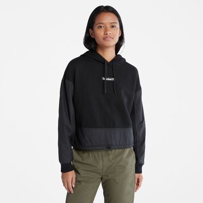 Timberland Colorblock Mixed-Media Kapüşonlu Sweatshirt Kadın Siyah | TR-0876Q