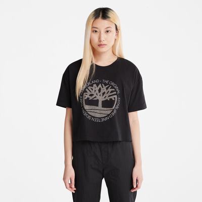 Timberland Cropped Logo Tişört Kadın Siyah | TR-5321X