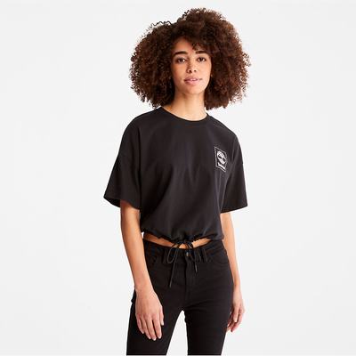 Timberland Cropped T-Shirt with Drawstring Hem Tişört Kadın Siyah | TR-3275P