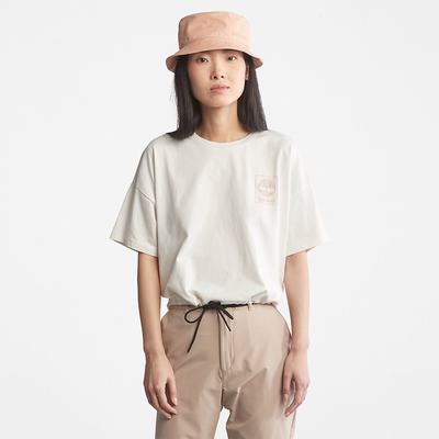Timberland Cropped T-Shirt with Drawstring Hem Tişört Kadın Beyaz | TR-8723A