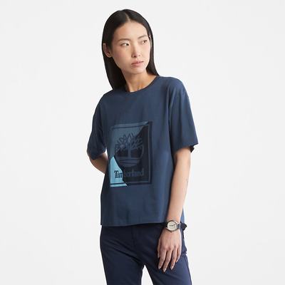 Timberland Logo Graphic Tişört Kadın Koyu Mavi | TR-7052Z