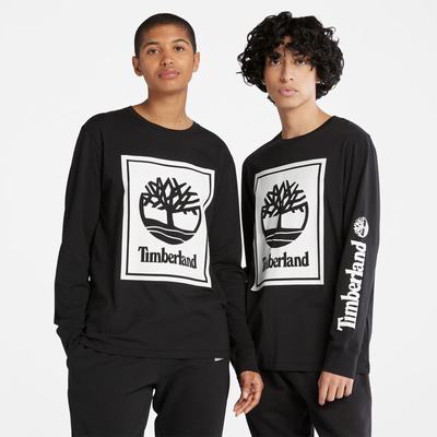 Timberland Long-Sleeve Logo Tişört Kadın Siyah Beyaz | TR-4632W