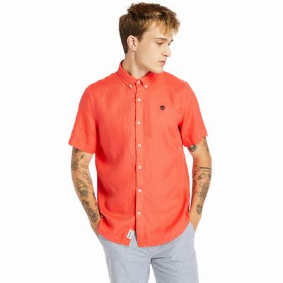 Timberland Mill River Kısa-Sleeve Linen Gömlek Erkek Kırmızı | TR-4268L