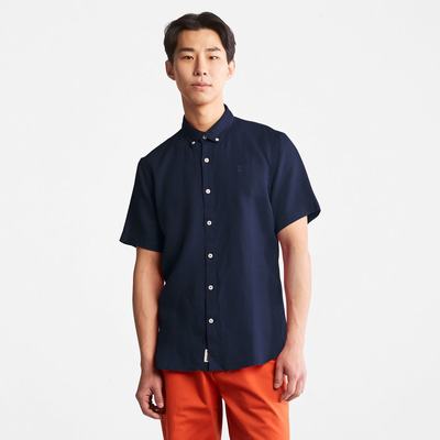Timberland Mill River Kısa-Sleeve Linen Gömlek Erkek Lacivert | TR-7309J