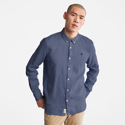 Timberland Mill River Slim-Fit Linen Gömlek Erkek Mavi Lacivert | TR-3045A