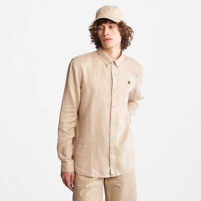 Timberland Mill River Slim-Fit Linen Gömlek Erkek Bej Rengi | TR-5280S