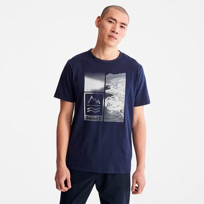 Timberland Mountains-to-Rivers Print Tişört Erkek Koyu Mavi | TR-6074Q