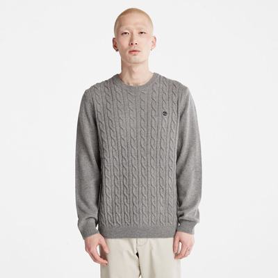Timberland Phillips Brook Yün-Blend Cable Crewneck Kazak Erkek Gri | TR-0583N