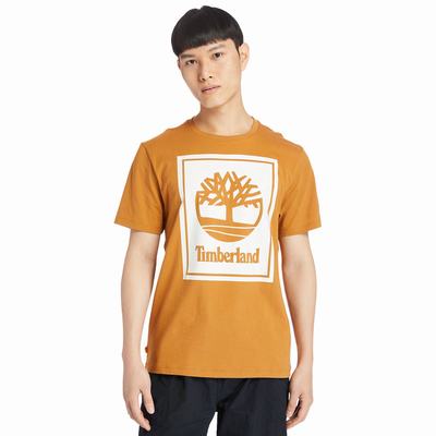 Timberland Stack Logo Tişört Erkek Turuncu Beyaz | TR-2891G