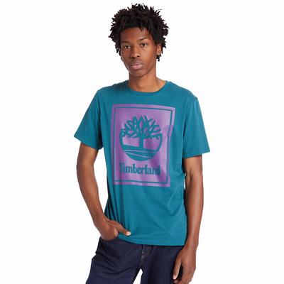 Timberland Stack Logo Tişört Kadın Turkuaz | TR-5724D